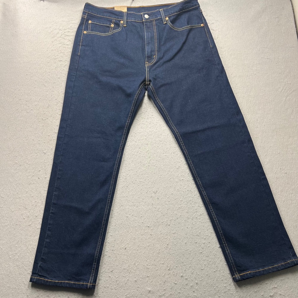 Levis 505 Regular Fit Jeans Mens 36x30 Dark‎ Indigo Blue Stretch Straight 2042